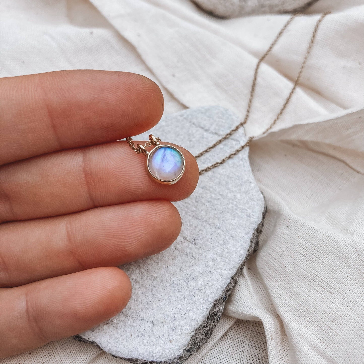 Dainty Moonstone Circle Necklace