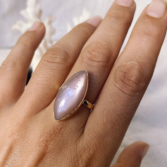 Pink Moonstone Marquise Ring Large Stone