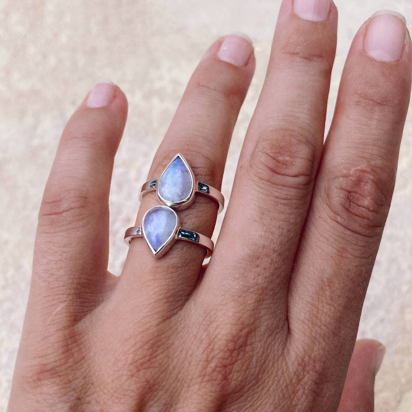 Moonstone Tear Drop Ring Sterling Silver