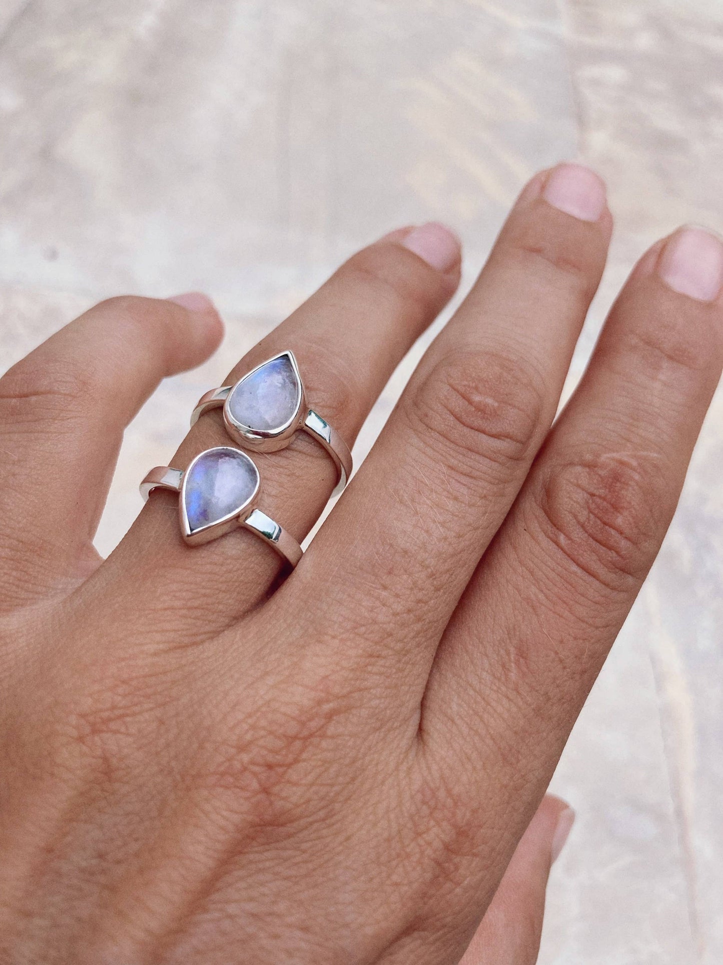 Moonstone Tear Drop Ring Sterling Silver