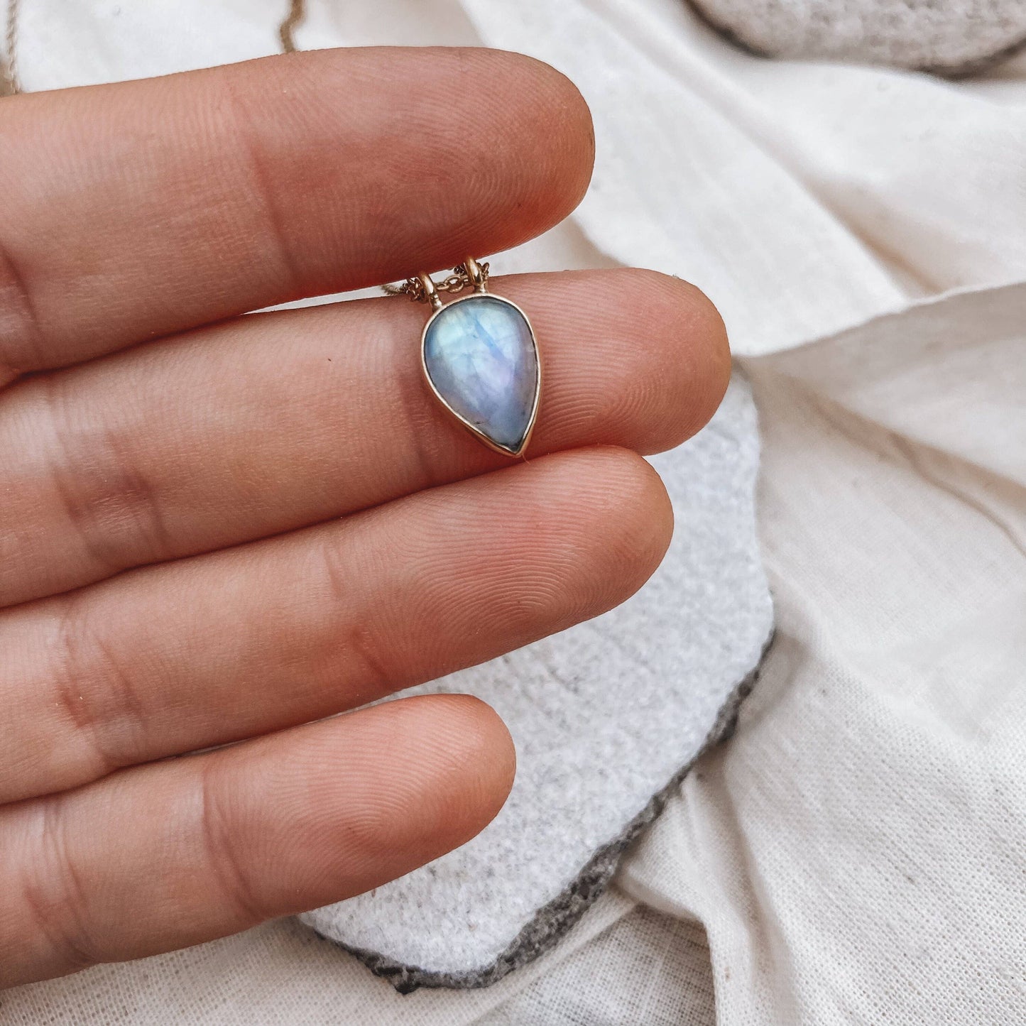 Dainty Moonstone Teardrop Necklace