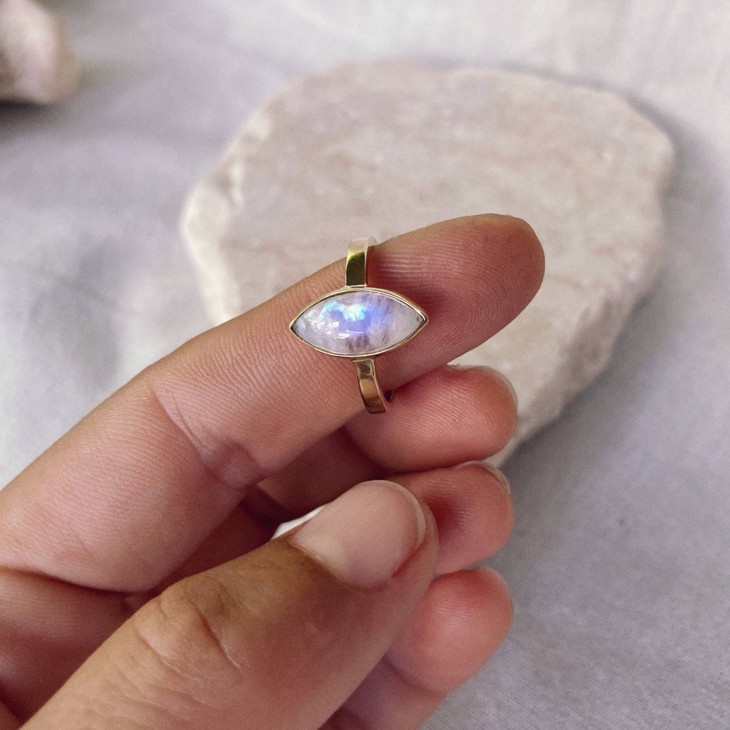 Moonstone Eye Shape Marquise Ring