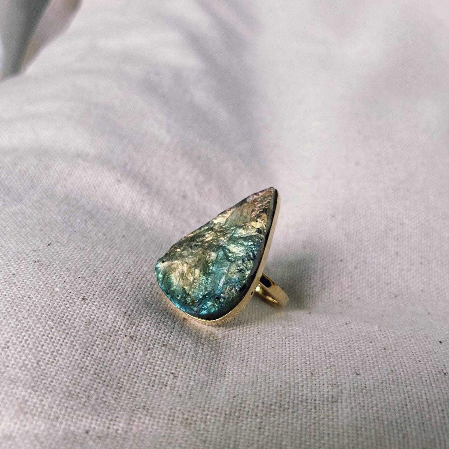 Raw Labradorite Tear Drop Ring