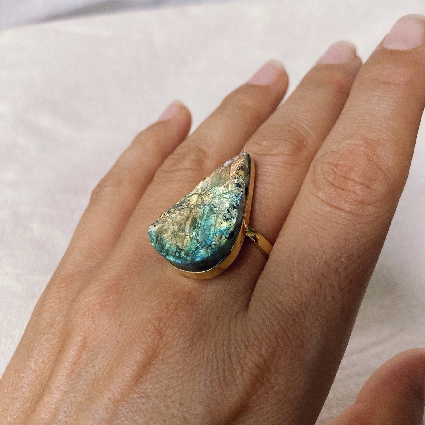 Raw Labradorite Tear Drop Ring