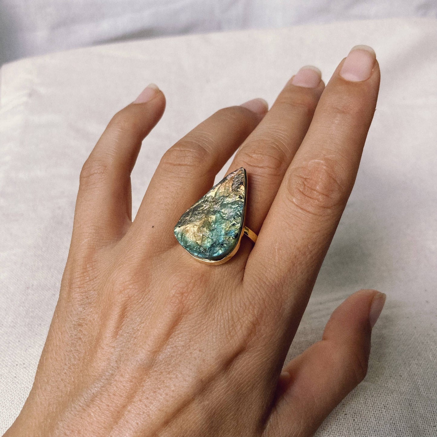 Raw Labradorite Tear Drop Ring