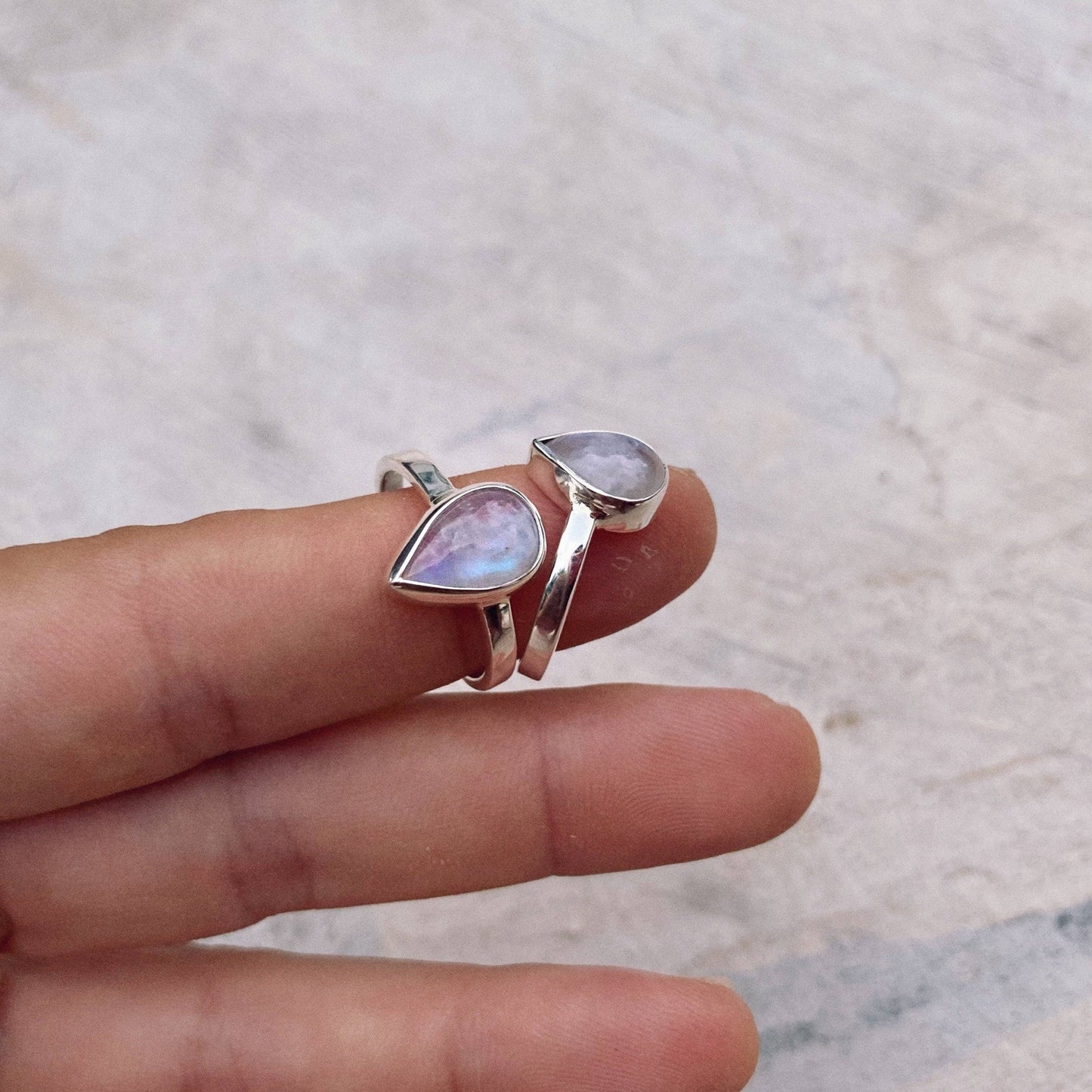 Moonstone Tear Drop Ring Sterling Silver