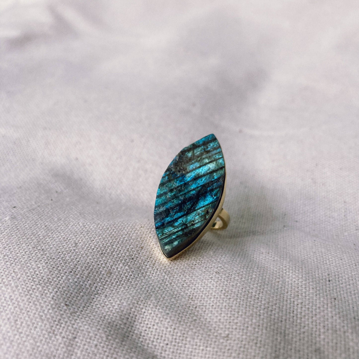 Rough Labradorite Ring Pointed Oval sz6.25