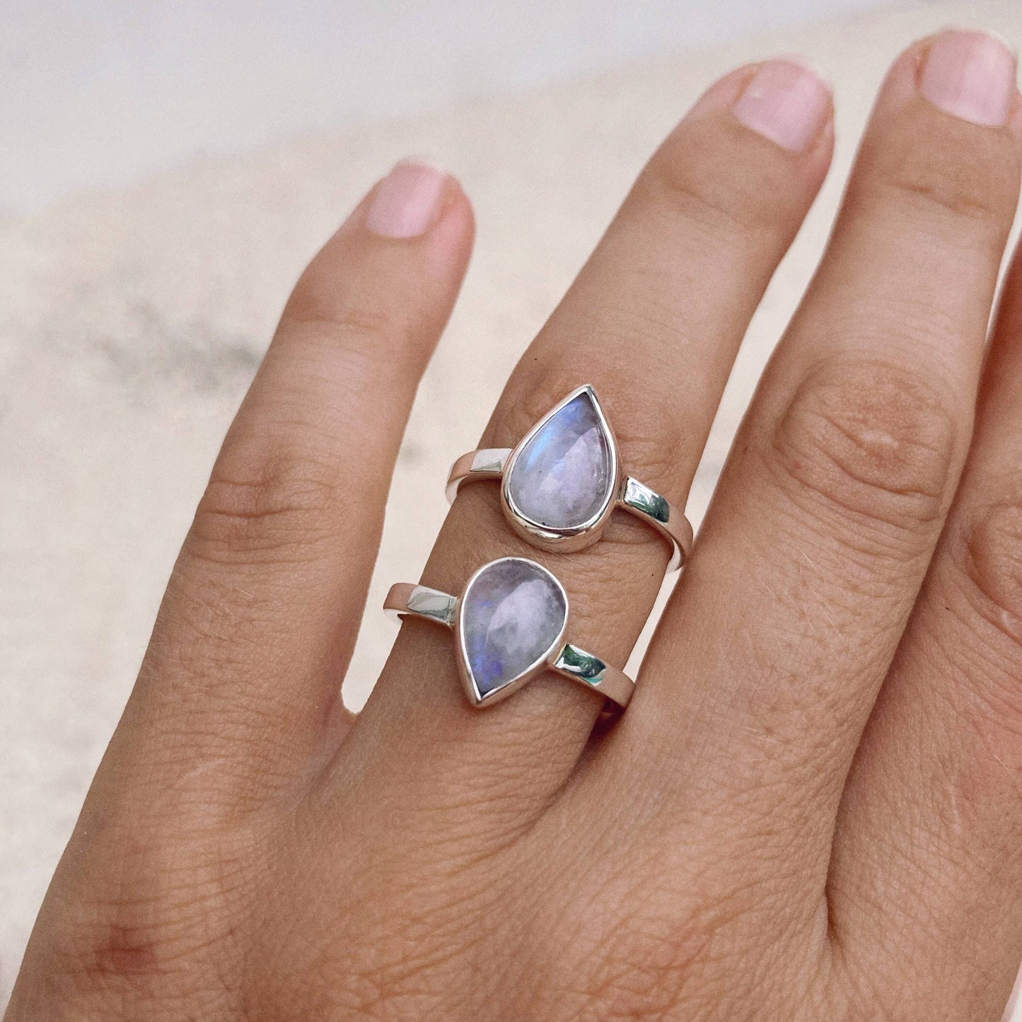 Moonstone Tear Drop Ring Sterling Silver