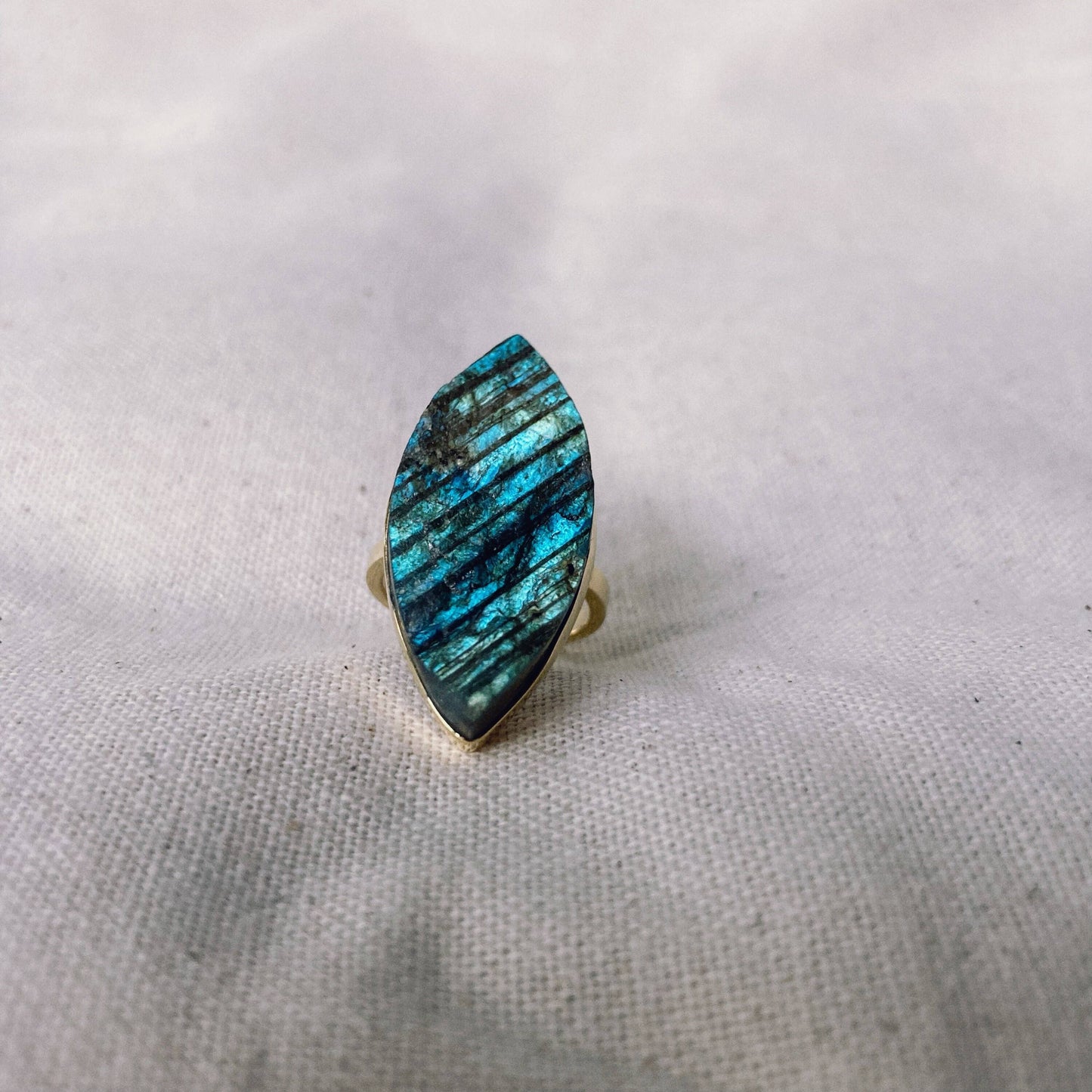 Rough Labradorite Ring Pointed Oval sz6.25