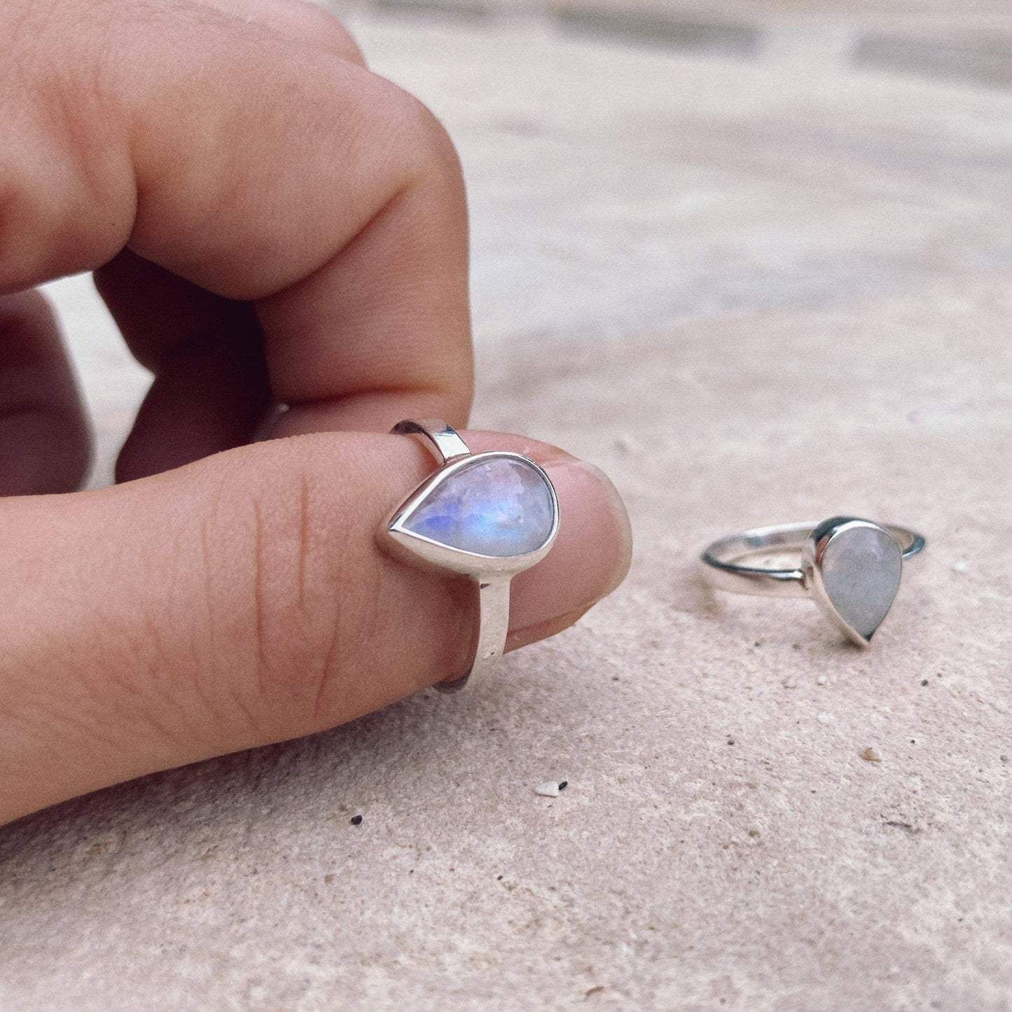 Moonstone Tear Drop Ring Sterling Silver