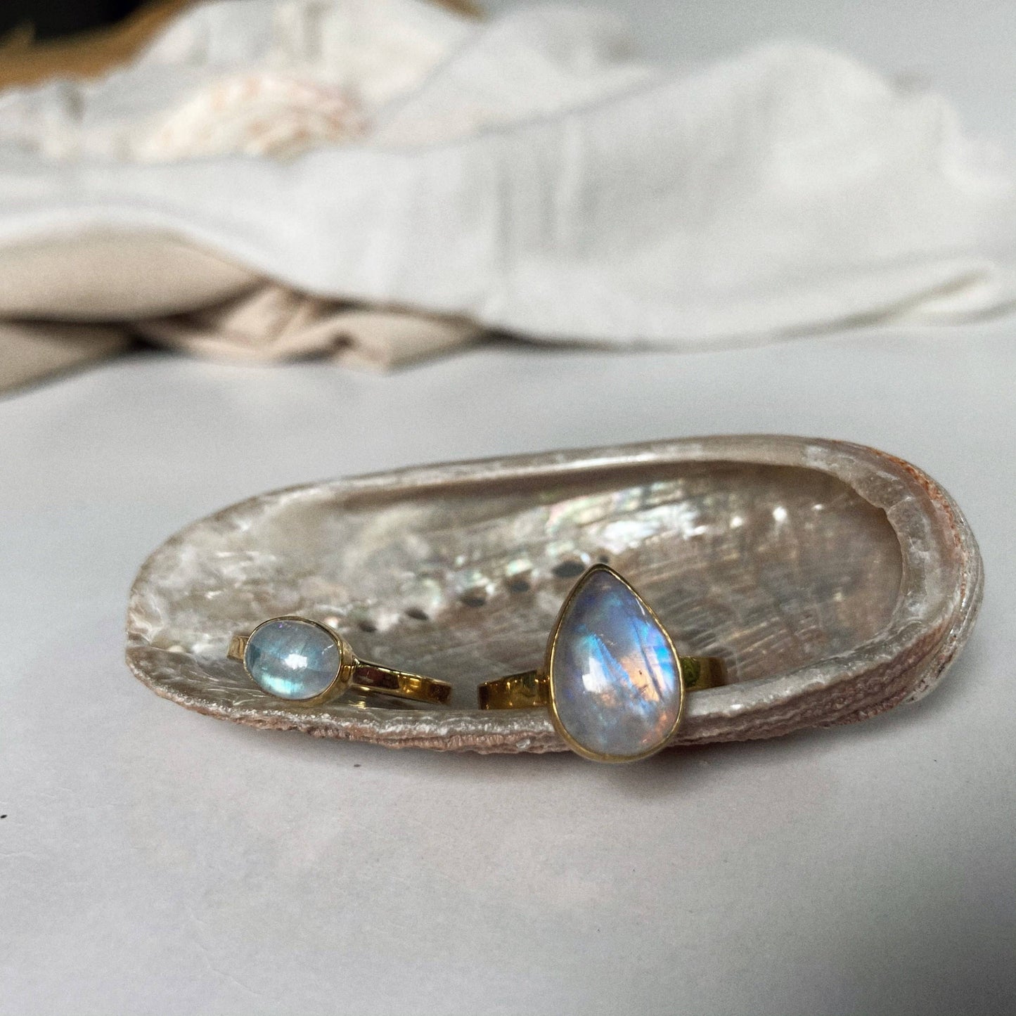 Moonstone Tear Drop Ring Brass