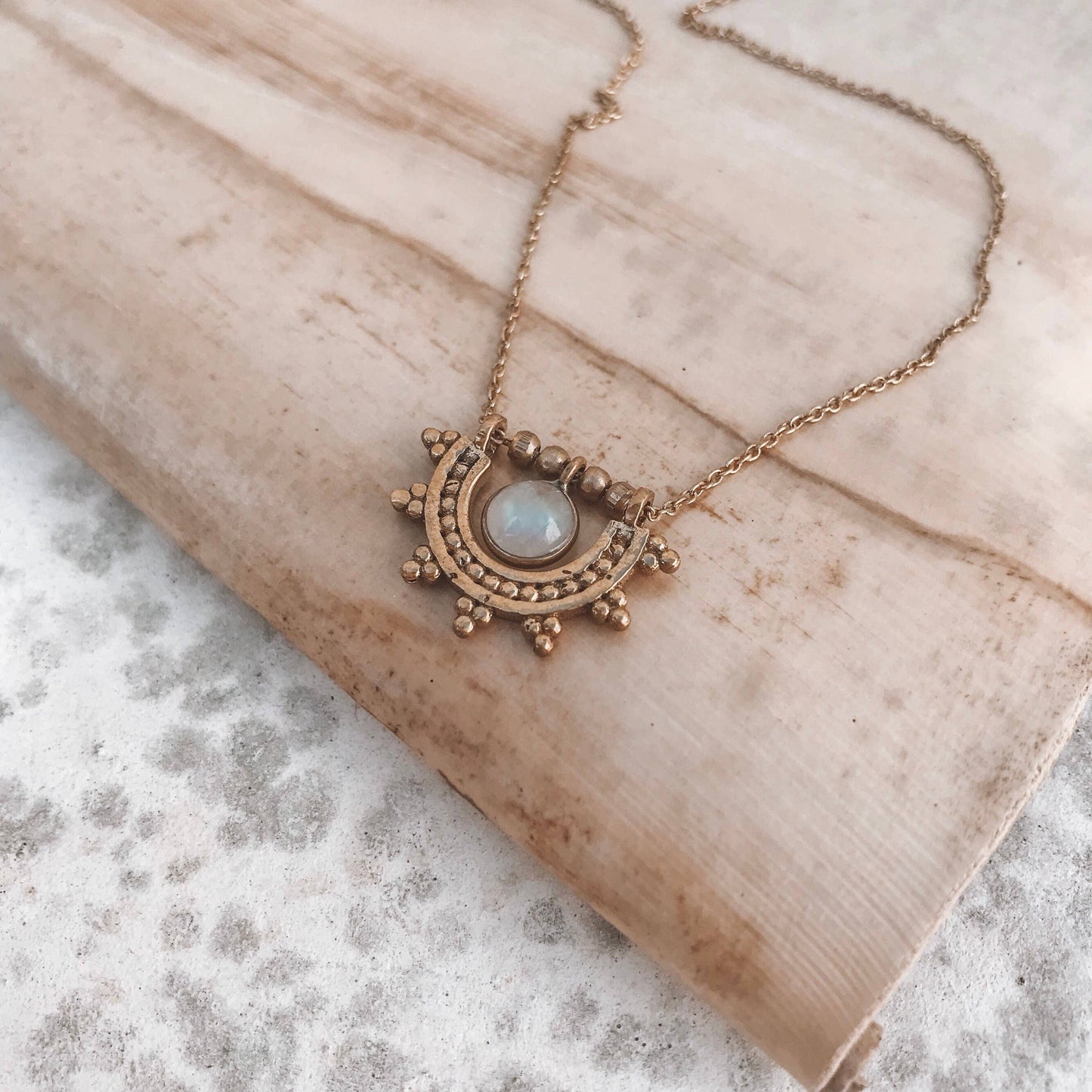 Half Moon Rainbow Moonstone Necklace