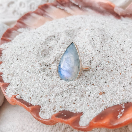 Moonstone Teardrop Large Brass Ring