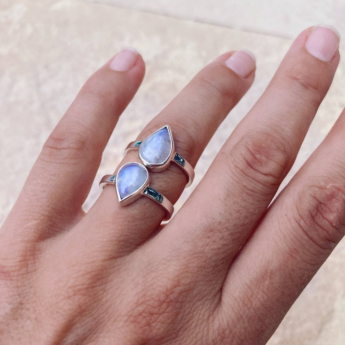 Moonstone Tear Drop Ring Sterling Silver