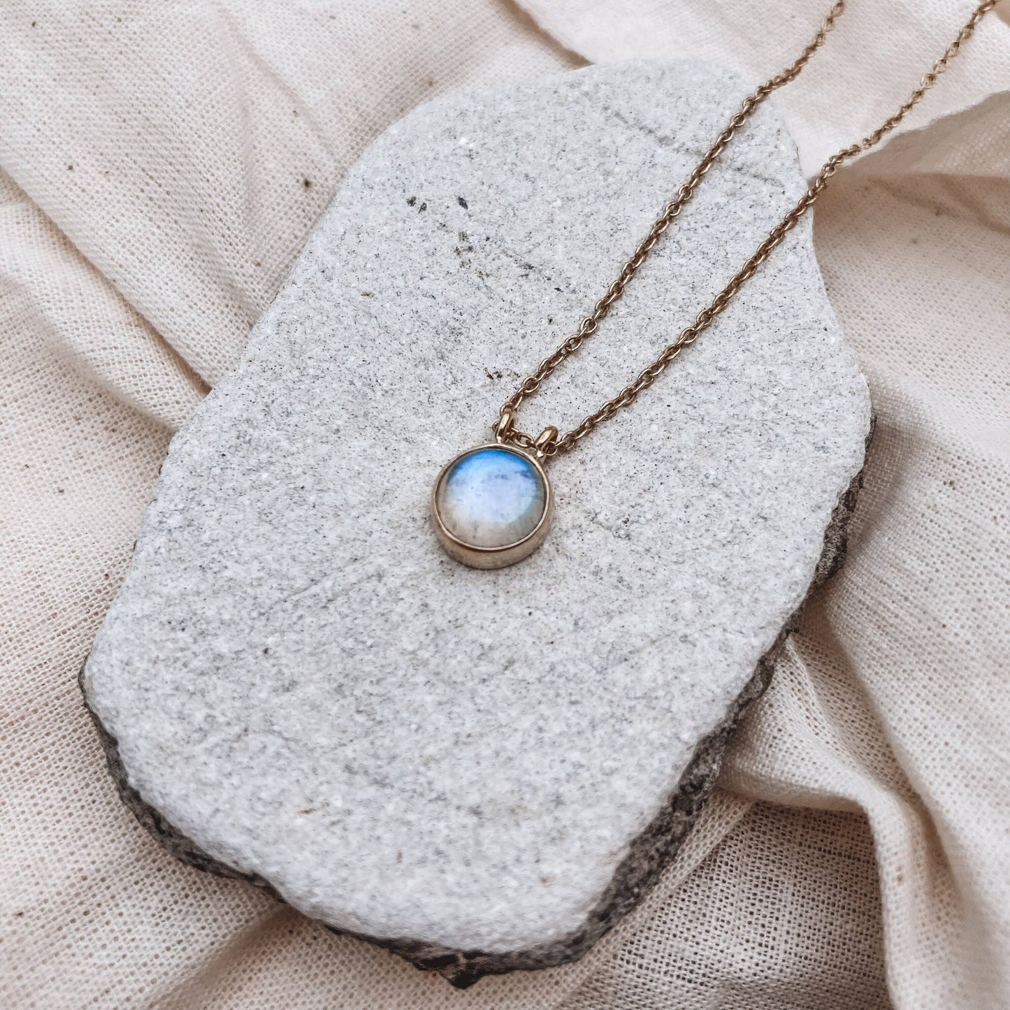 Dainty Moonstone Circle Necklace