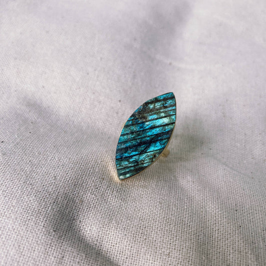 Rough Labradorite Ring Pointed Oval sz6.25